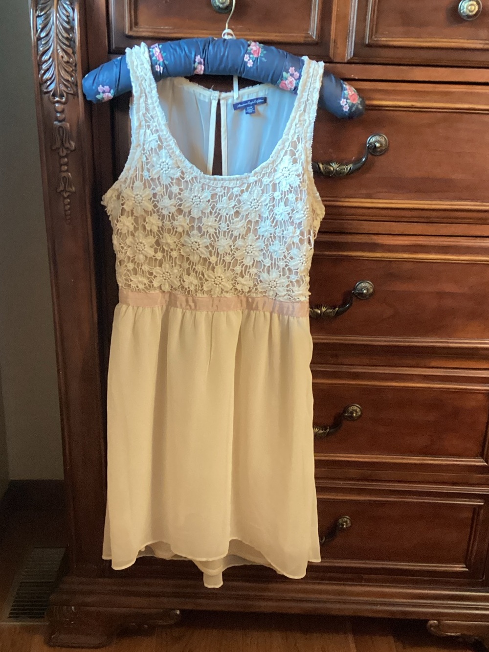 American Eagle Outfitters Cream Dress with Pink Waistband